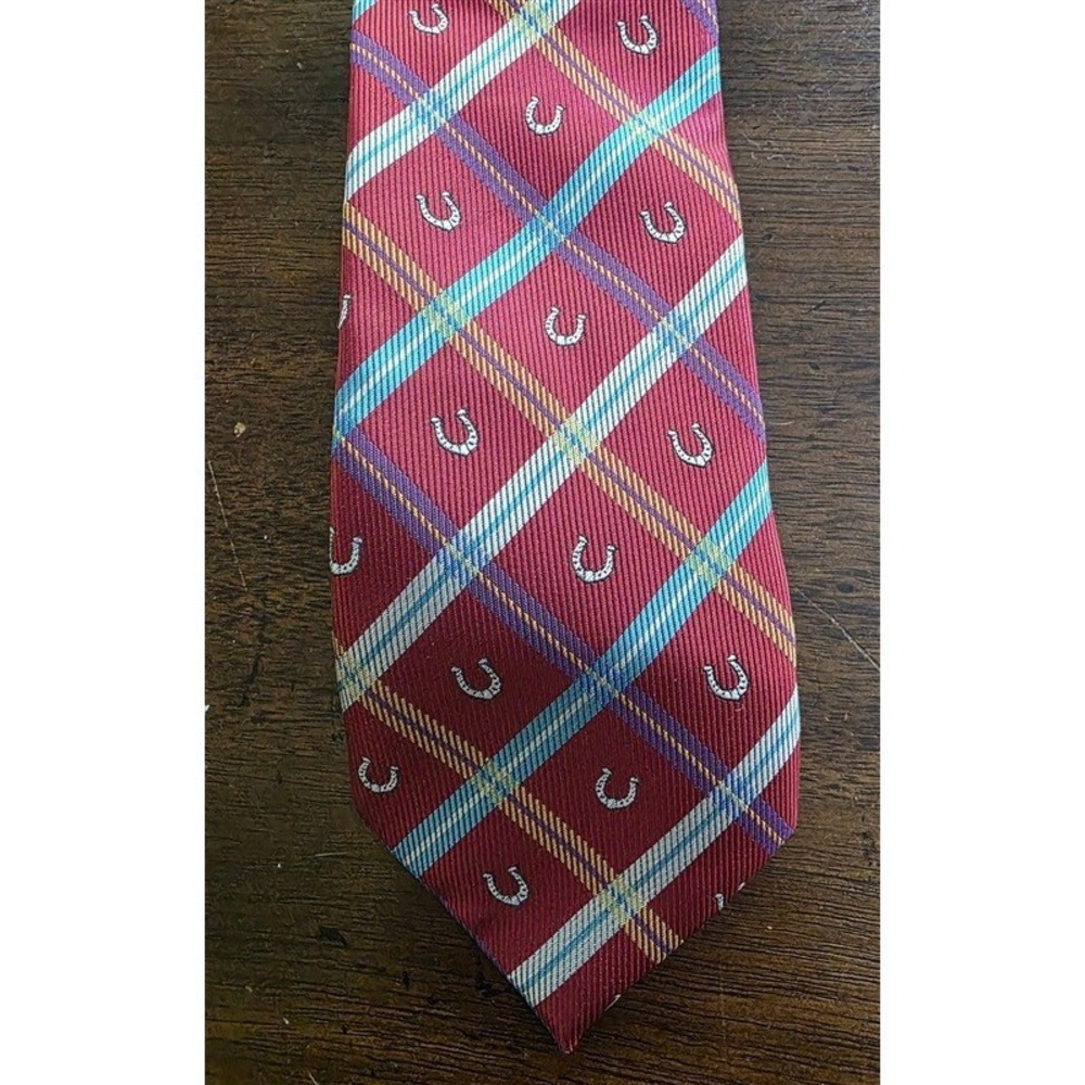 NWT American Lifestyle Horse Shoe Plaid Racing Formal Classic Tie Red 126006